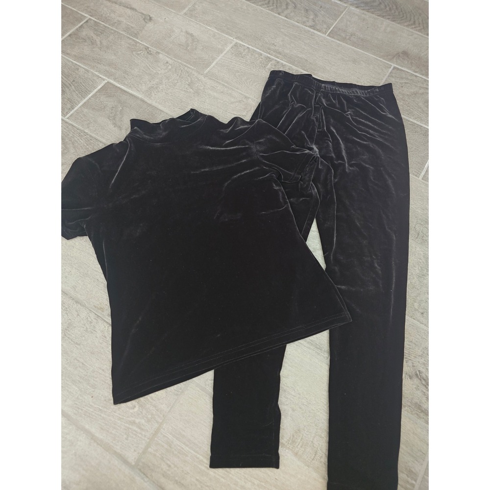 Victoria's Secret Black‎ Velvet Velour Short Sleeve Lounge Set Large 90s VTG